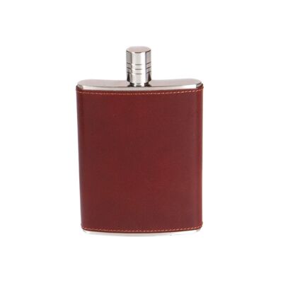 Leather 5oz Hip Flask - Dark Tan - Dark tan - Helvetica/gold