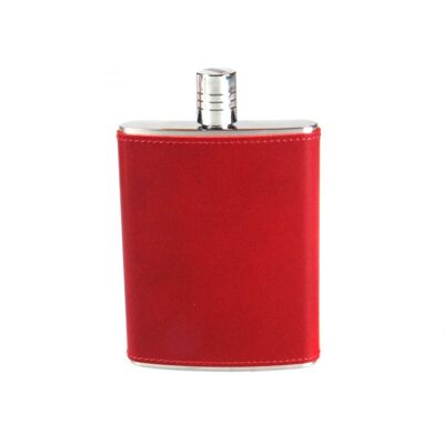 Leather 5oz Hip Flask - Red - Red - Helvetica/silver