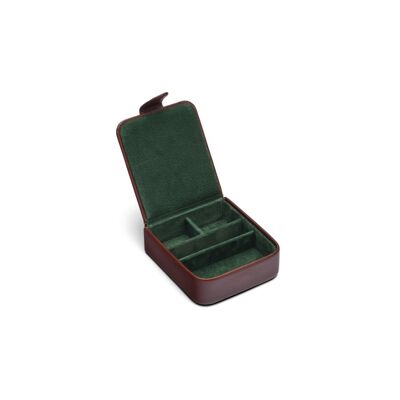 Leather Accessory Box - Brown With Green - Brown with green - Helvetica/silver
