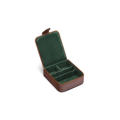 Leather Accessory Box - Dark Tan With Green - Dark tan with green - Helvetica/silver