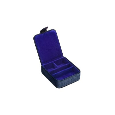 Leather Accessory Box - Navy Croc With Purple - Navy croc with purple - Helvetica/gold