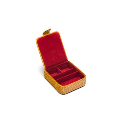 Leather Accessory Box - Yellow Croc With Red - Yellow croc with red - Helvetica/gold