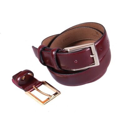 Leather Belt With 2 Buckles - Burgundy - Burgundy 38"/ 96.5cm