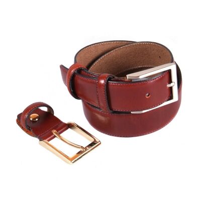 Leather Belt With 2 Buckles - Dark Tan - Dark tan 30"/76cm