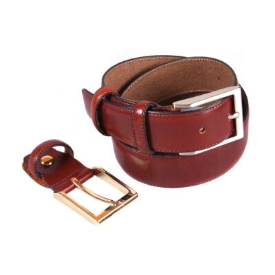 Leather Belt With 2 Buckles - Dark Tan - Dark tan 40"/ 101.5cm