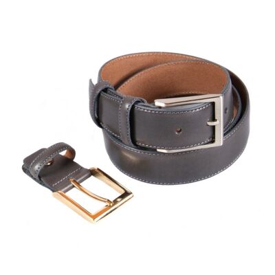 Leather Belt With 2 Buckles - Grey - Grey 32"/ 81cm