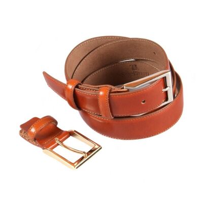 Leather Belt With 2 Buckles - Havana Tan - Havana tan 28"/ 71cm