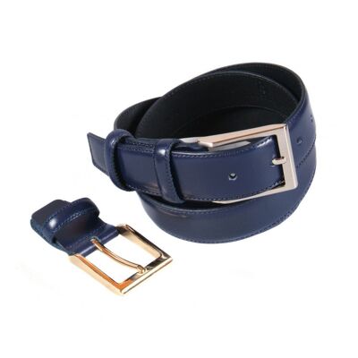 Leather Belt With 2 Buckles - Navy - Navy 32"/ 81cm