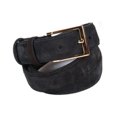 Leather Belt With Gold Buckle - Black Suede - Black suede 32"/ 81cm