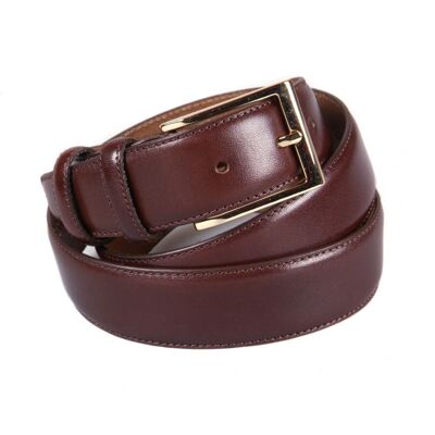 Leather Belt With Gold Buckle - Brown - Brown 34"/ 86.5cm