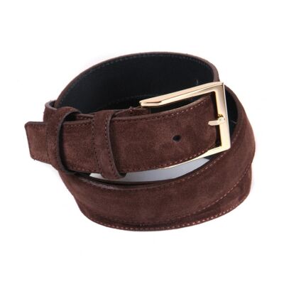 Leather Belt With Gold Buckle - Brown Suede - Brown suede 30"/76cm