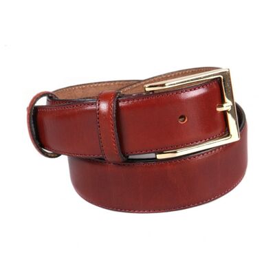 Leather Belt With Gold Buckle - Dark Tan - Dark tan 30"/76cm