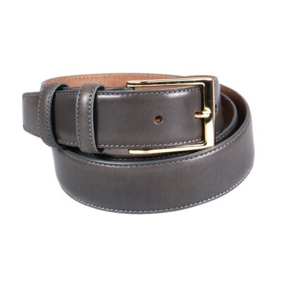 Leather Belt With Gold Buckle - Grey - Grey 28"/ 71cm