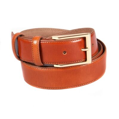 Leather Belt With Gold Buckle - Havana Tan - Havana tan 28"/ 71cm