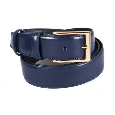 Leather Belt With Gold Buckle - Navy - Navy 32"/ 81cm