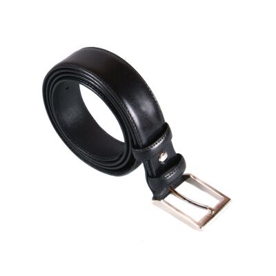 Leather Belt With Silver Buckle - Black - Black 28"/ 71cm