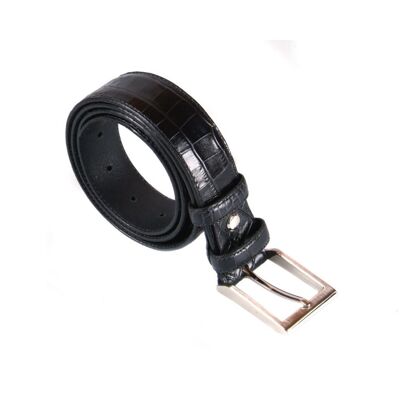 Leather Belt With Silver Buckle - Black Croc - Black croc 36"/ 91.5cm
