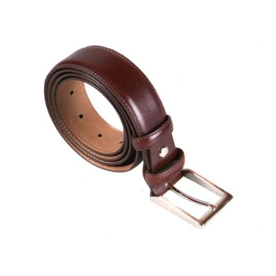 Leather Belt With Silver Buckle - Brown - Brown 32"/ 81cm
