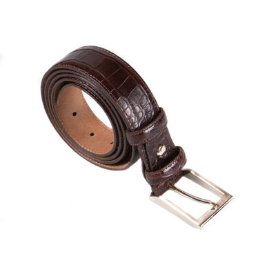Leather Belt With Silver Buckle - Brown Croc - Brown croc 28"/ 71cm