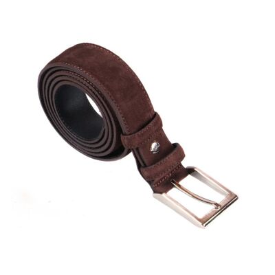 Leather Belt With Silver Buckle - Brown Suede - Brown suede 28"/ 71cm