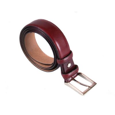Leather Belt With Silver Buckle - Burgundy - Burgundy 32"/ 81cm