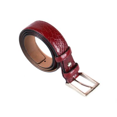 Leather Belt With Silver Buckle - Burgundy Croc - Burgundy croc 28"/ 71cm