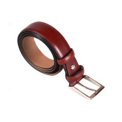 Leather Belt With Silver Buckle - Dark Tan - Dark tan 32"/ 81cm
