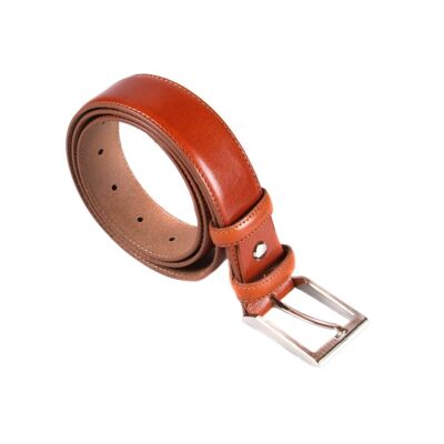 Leather Belt With Silver Buckle - Havana Tan - Havana tan 32"/ 81cm