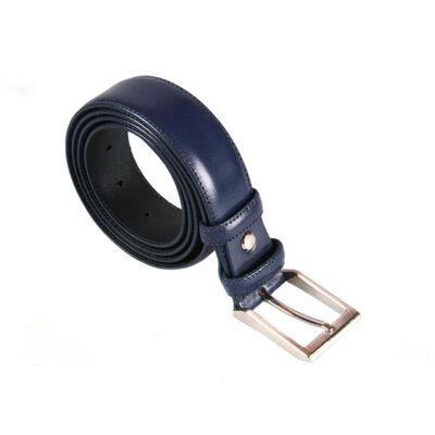 Leather Belt With Silver Buckle - Navy - Navy 38"/ 96.5cm
