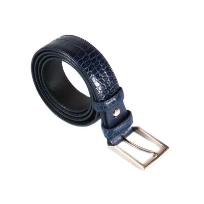 Leather Belt With Silver Buckle - Navy Croc - Navy croc 32"/ 81cm