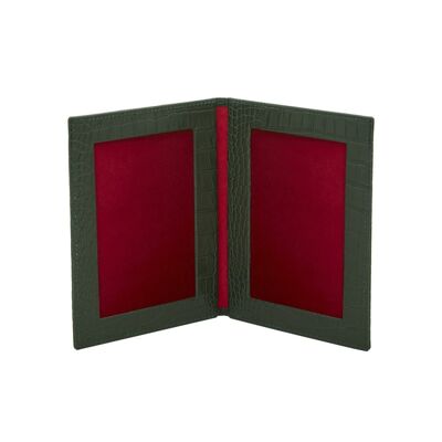 Leather Bifold 6 x 4 Inch Double Portrait Photo Frame - Green Croc - Green croc - Helvetica/ blind