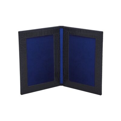 Leather Bifold 6 x 4 Inch Double Portrait Photo Frame - Navy Croc - Navy croc - Helvetica/gold