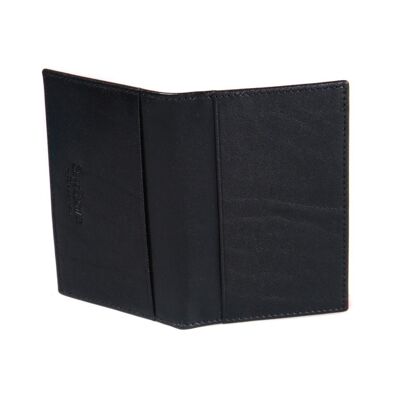 Leather Bifold Travel Card Wallet - Black With Cobalt - Black with cobalt - Helvetica/gold