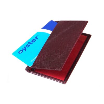 Leather Bifold Travel Card Wallet - Burgundy With Red - Burgundy with red - Helvetica/silver