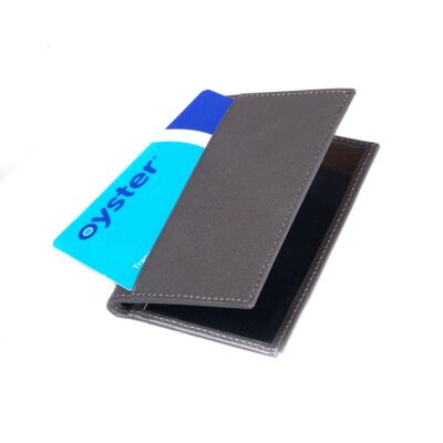 Leather Bifold Travel Card Wallet - Grey With Black - Grey with black - Helvetica/silver
