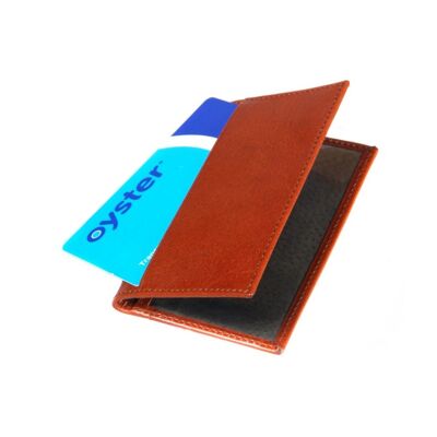 Leather Bifold Travel Card Wallet - Havana Tan With Green - Havana tan with green - Helvetica/ blind