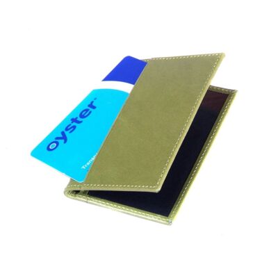 Leather Bifold Travel Card Wallet - Lime With Black - Lime with black - Helvetica/silver