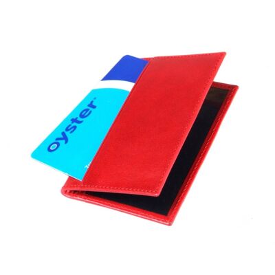 Leather Bifold Travel Card Wallet - Red With Black - Red with black - Helvetica/silver