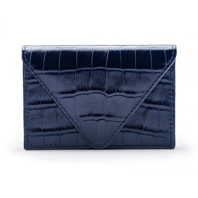 Leather Business Card Envelope - Navy Croc - Navy croc - Helvetica/silver