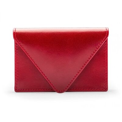 Leather Business Card Envelope - Red - Red - Helvetica/gold