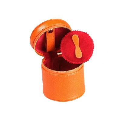 Leather Cylindrical Jewellery Case - Orange - Orange