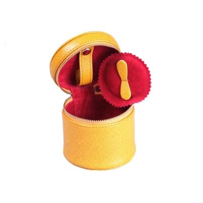 Leather Cylindrical Jewellery Case - Yellow - Yellow