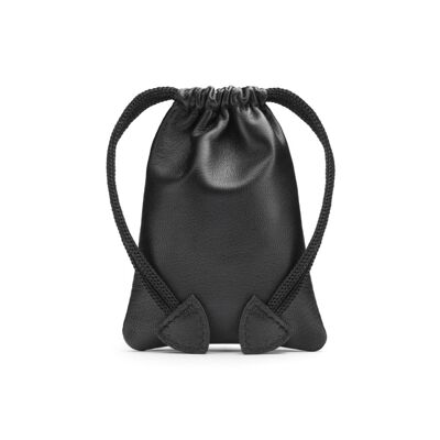 Leather Drawstring Coin Pouch - Black - Black