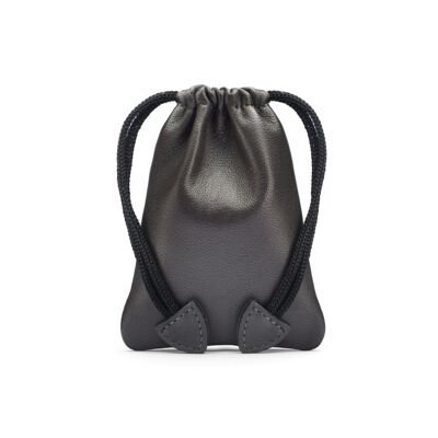 Leather Drawstring Coin Pouch - Grey - Grey