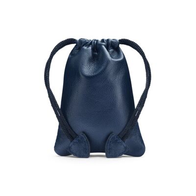 Leather Drawstring Coin Pouch - Navy - Navy