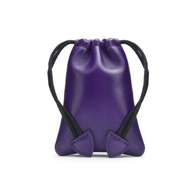 Leather Drawstring Coin Pouch - Purple - Purple
