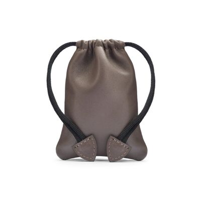 Leather Drawstring Coin Pouch - Taupe - Taupe