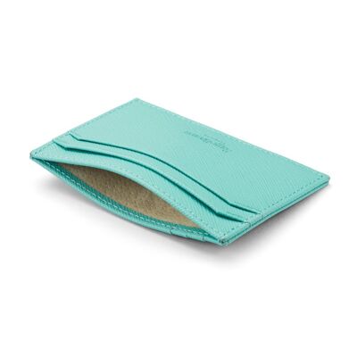 Leather Flat Credit Card Holder - Aqua Saffiano - Aqua - Helvetica/ blind