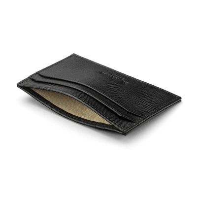 Leather Flat Credit Card Holder - Black Saffiano - Black saffiano - Helvetica/silver