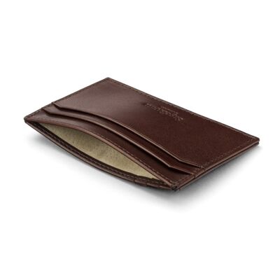 Leather Flat Credit Card Holder - Brown - Brown - Helvetica/gold